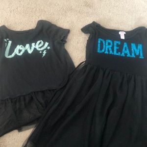 One black dress says Dream sz 12 one black shirt